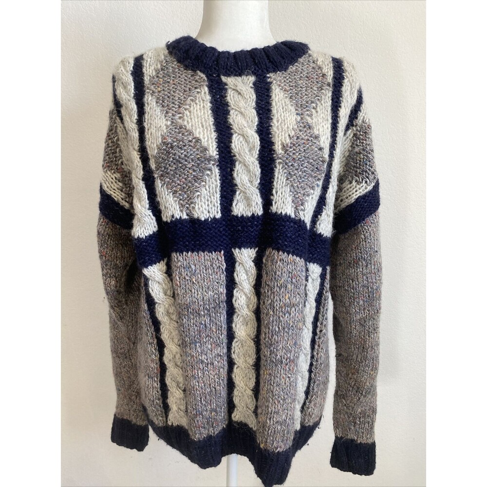 ENRICO COVERI Sweater Vtg Chunky Cable Knit Wool Blend Jumper Made in Italy L/XL